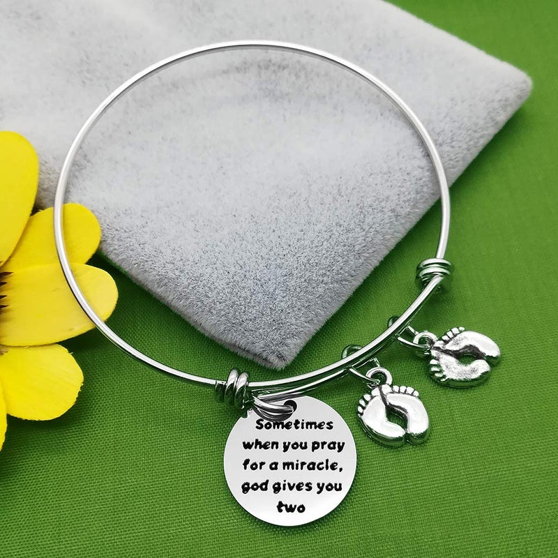 Baipilu Mom Bracelets Twins Jewelry Gift Sometimes When You Pray for a Miracle, God Gives You Two Twin Mom Jewelry Footprint Expandable Bracelet Mother's Day Thanksgiving Christmas Birthday Gift 1PCS - Image 2